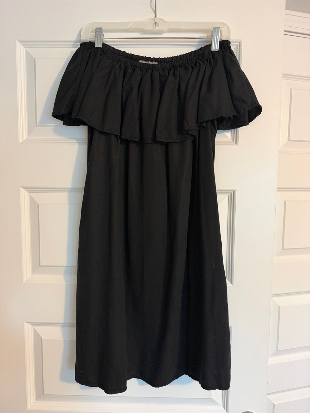 ZOE Off-Shoulder Black Women’s Dress with Ruffle Neckline